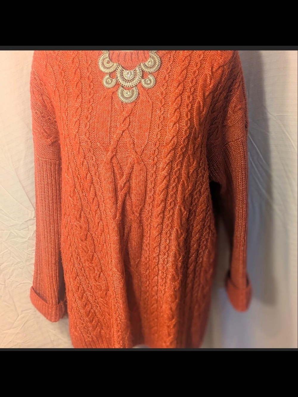 Tractr Cable Knit Tunic Sweater - Orange